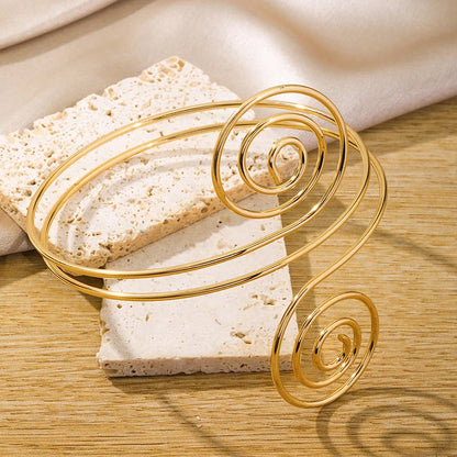 FTCY 8 Pcs Arm Cuff Bracelet for Women Gold Color Adjustable Layered Coil Swirl Armlet Bangles Jewelry Set for OutSide