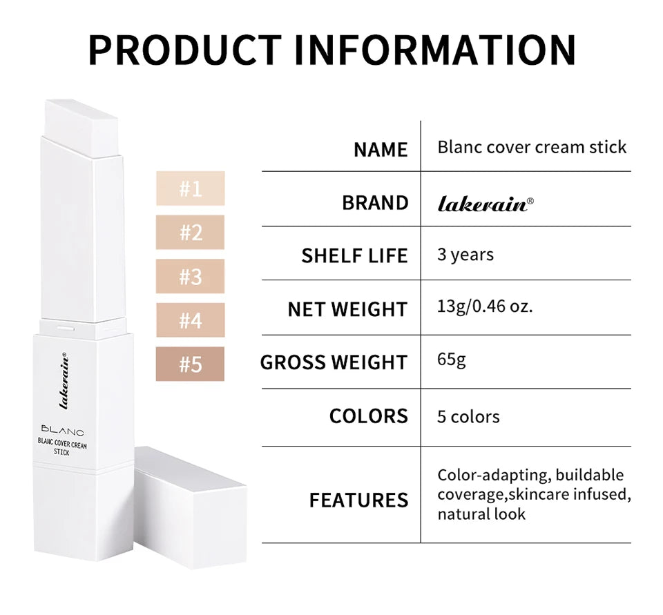 Color-changing Foundation Stick Blanc Foundation Korean Makeup Base High Coverage Concealer Natural Nude 2 IN 1 Foundation Stick