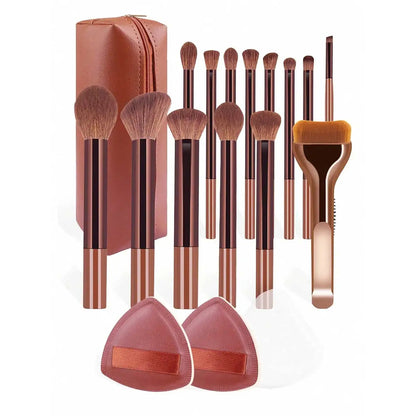 17pcs Professional Soft Long Aluminum Makeup Brush Set, Including Foundation Brush, Eyeshadow Brush, Eyebrow Brush, Blending