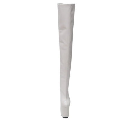 23CM Platform Thigh High Boots Queen, Red Black Patent Leather Extreme Height Boots, Metal Detail Performance Shoes