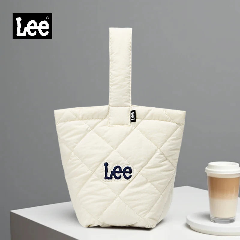 LEE Ladies Cute Design Puffer Bag Casual Soft Small Pink White Quilted Handbag Women Korean Style Down-filled Phone Bucket Bag