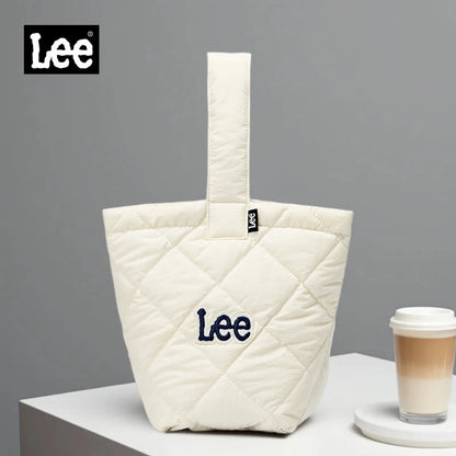 LEE Ladies Cute Design Puffer Bag Casual Soft Small Pink White Quilted Handbag Women Korean Style Down-filled Phone Bucket Bag
