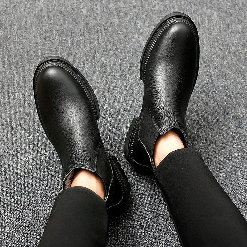 Winter Genuine Leather Ankle Chelsea Boots Men Boot Botines Hombre Black Brown