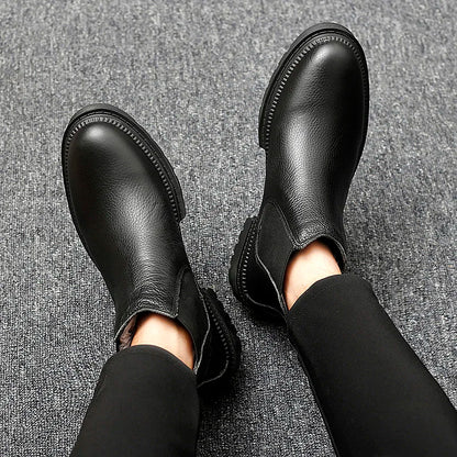 Winter Genuine Leather Ankle Chelsea Boots Men Boot Botines Hombre Black Brown