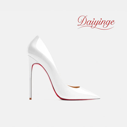 High Heels For Woman 2026 Trend New Leather Luxury Red Shiny Bottom Pointed Toe Stiletto Pumps 12cm Sexy Comfortable Party Shoes