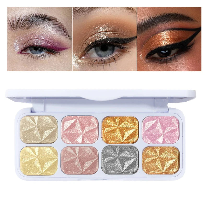 2026 New 8 Colors Metal Highlighter Palette Shimmer Iridescent Glitter Eye Shadow Throughout wear Set Spring Summer Vibrant Glow