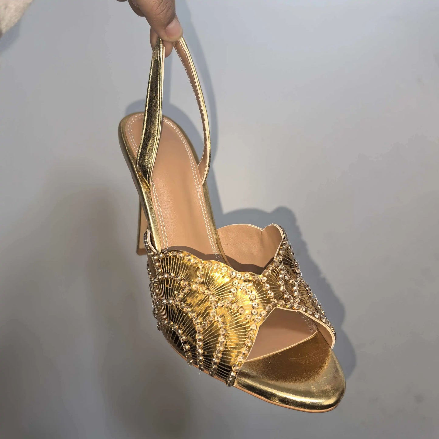 2026 New Gold Pineapple Sexy Rhinestone Fine High Heel Sandals Women's Outdoor Wear Glamorous Lady Executive Plus Size Slippers