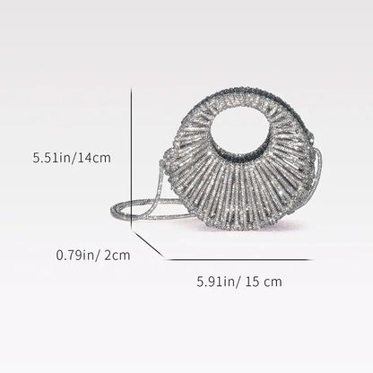 Circular Hollow Out Evening Clutch Party Bag For Women Luxury Designer Handbag New Fashion Shiny Rhinestones Shoulder Crossbody