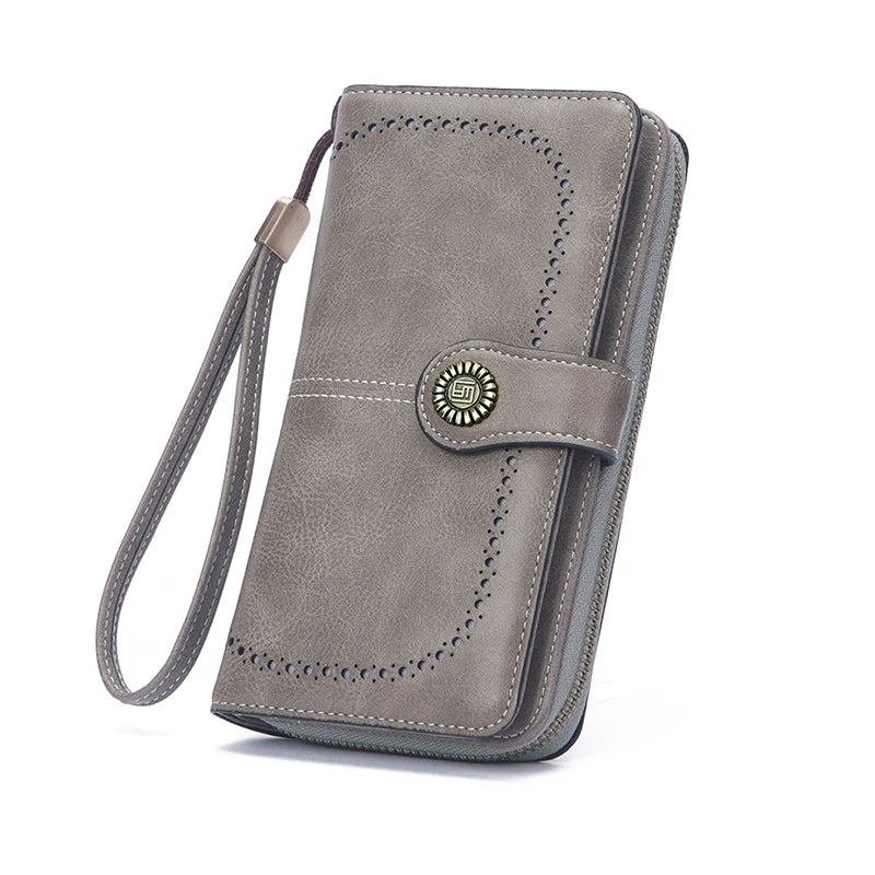Vintage Large Capacity Women's Purse, Monochromatic, Multi-card, Long Wallet, Multi-function Zipper Strap, Wrist Strap, New