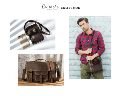 CONTACT'S Genuine Leather Waist Bags for Men Customize Waist Packs Crossbody Bag Phone Pocket Name Engraving Male Travel Bags
