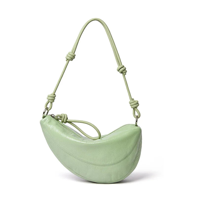 Fashionable Genuine Leather Saddle Bag, Top-grain Cowhide Dumpling Bag, High-end and Versatile Single-shoulder Crossbody Bag