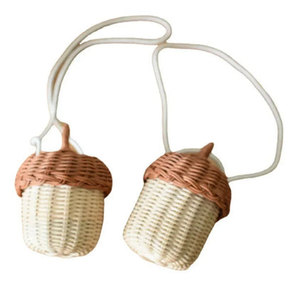 Creative Acorn Shaped Diagonal Cross Bag Storage Basket Hand Woven Circular Rattan Bag Beach Style Woven Shoulder Bag Photo Prop