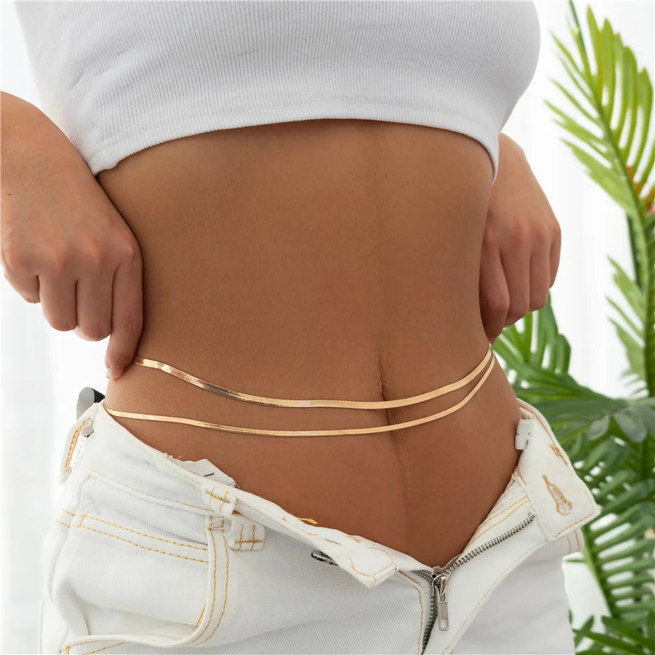 Ingemark Sexy Flat Snake Chain Waist Belly Belt for Women Summer Beach Bikinis Simple Body Chain Festival Jewelry Accessories