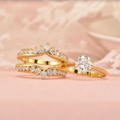 Newshe 14k Yellow Gold Plated Bridal Ring Set for Women 2Ct Round Cut AAAAA Zircon Wedding Engagement Anniversary Band BR1167_Y