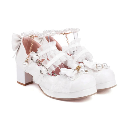 Cross Strap Women High Heels Mary Jane Pumps Party Wedding Cosplay White Pink Black Strawberry Bow Princess 2025 Lolita Shoes
