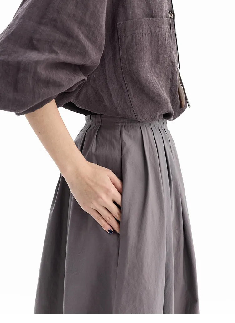 Hepburn-Style Mini Skirt~Pleated Skirt for Petite Figures, Gray-Purple 100% Cotton Umbrella Skirt, Gray A-Line Skirt, New Style for Women