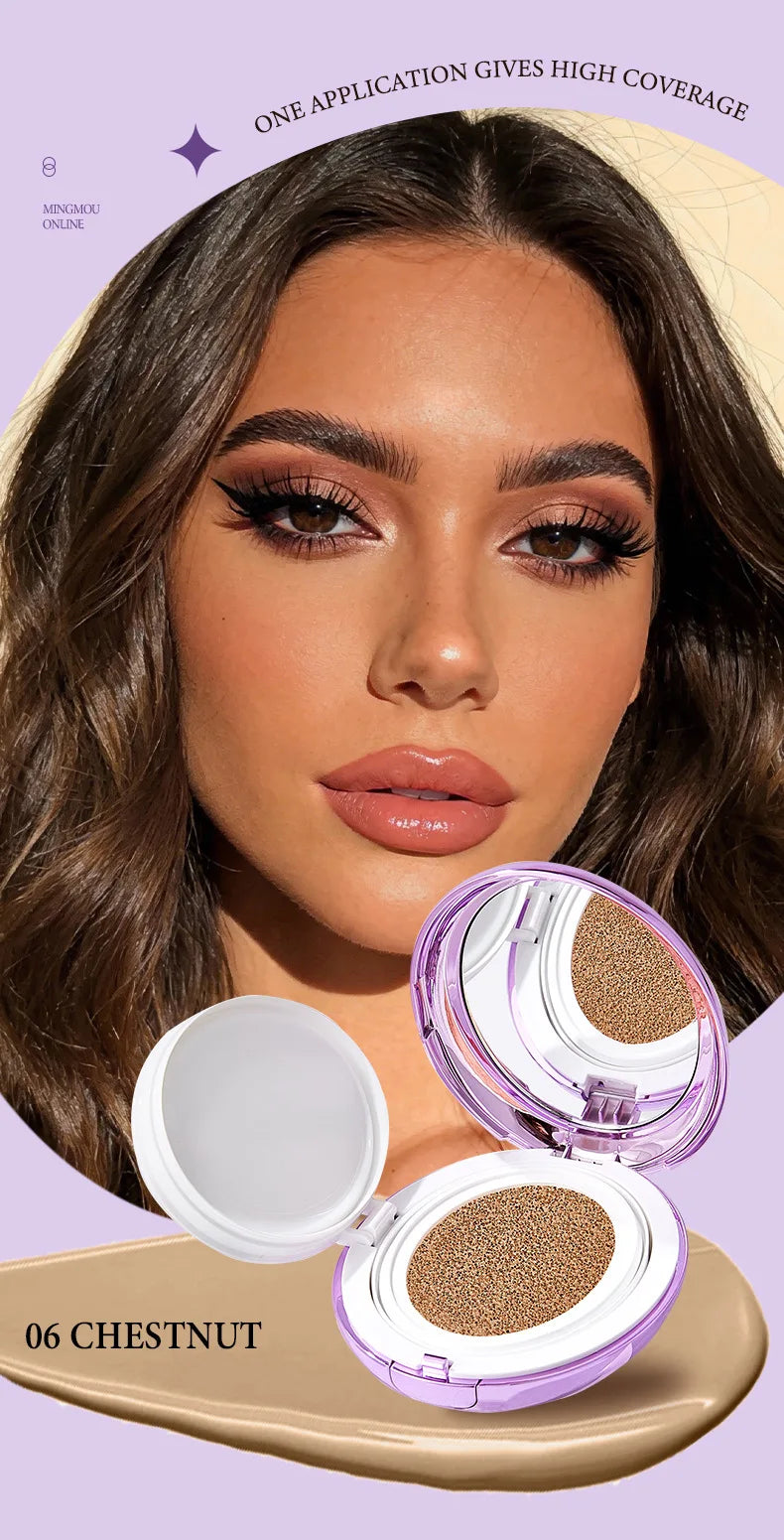 Korean Air Cushion Concealer Foundation, SPF Makeup Base with Soft-Focus Filter, Lightweight Non-Cakey, Long-Lasting Matte Cover