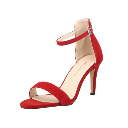 2026 New Women Sexy Pumps Sandals Summer 9cm Thin Heel Open Toe Ankle Strap High Heels Ladies Stilettos Party Red Wedding Shoes