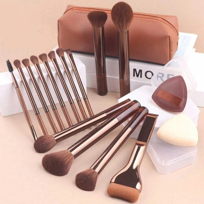 17pcs Professional Soft Long Aluminum Makeup Brush Set, Including Foundation Brush, Eyeshadow Brush, Eyebrow Brush, Blending