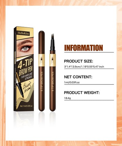 Four-pronged eyebrow pencil, four-end, long-lasting, non-smudged, water-resistant, anti-smudged eyebrow pencil