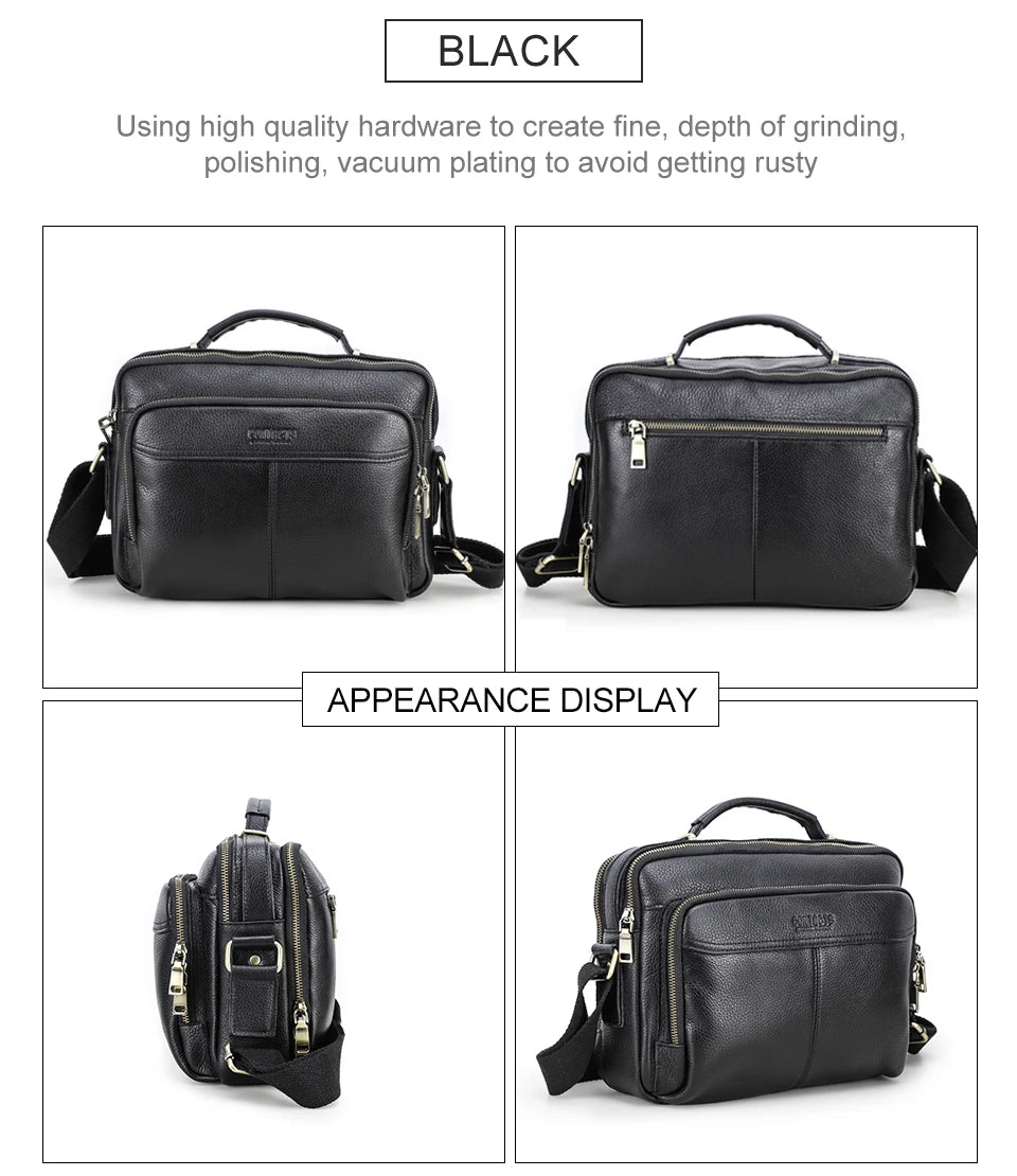CONTACT'S Crazy Horse Leather Men Messenger Bag Vintage Man Crossbody Bag Handbags Large Capacity Male Shoulder Bags Bolsos
