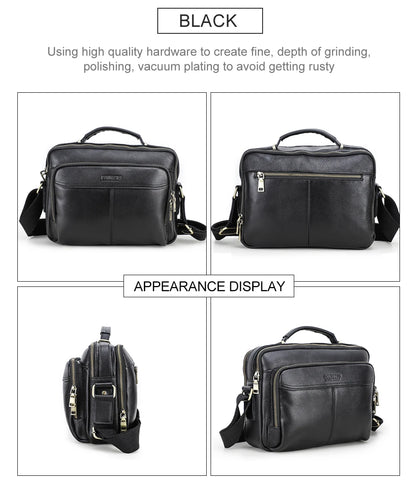 CONTACT'S Crazy Horse Leather Men Messenger Bag Vintage Man Crossbody Bag Handbags Large Capacity Male Shoulder Bags Bolsos