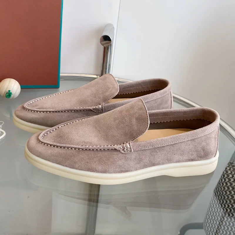 High Quality Men's walking driving shoes Unisex All genuine leather loafer Sheepskin suede Flat casual women's shoes large size