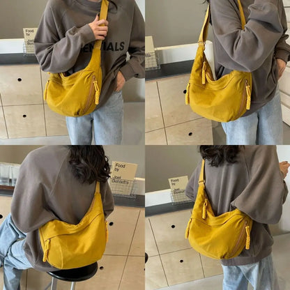Casual Canvas Crossbody Bags Korean Simplified Large Capacity Sports Hobos Bag Solid Color Lightweight Dumpling Bag Women