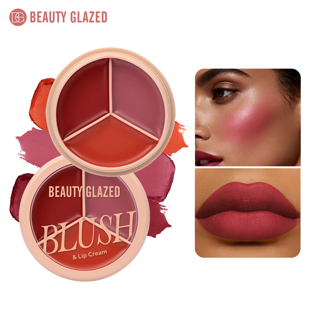 3-color blush palette-cream 2-in-1 multifunctional facial lip makeup, berry, pink, red waterproof