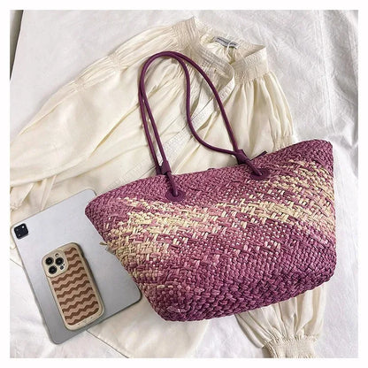 Casual Large Capacity Tote Designer Wicker Woven Women Handbags Summer Beach Bali Straw Bag Lady Travel Big Basket Purse