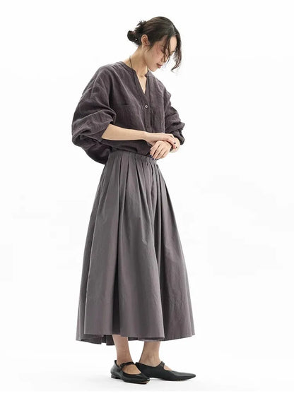 Hepburn-Style Mini Skirt~Pleated Skirt for Petite Figures, Gray-Purple 100% Cotton Umbrella Skirt, Gray A-Line Skirt, New Style for Women