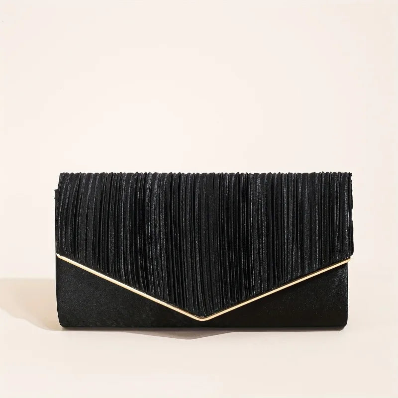 Champagne Pleated Envelope Clutch, Elegant Evening Crossbody Bag with Gold Chain Strap Detachable, for Wedding Formal Events