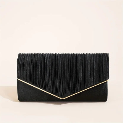 Champagne Pleated Envelope Clutch, Elegant Evening Crossbody Bag with Gold Chain Strap Detachable, for Wedding Formal Events