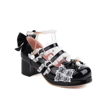Cross Strap Women High Heels Mary Jane Pumps Party Wedding Cosplay White Pink Black Strawberry Bow Princess 2025 Lolita Shoes
