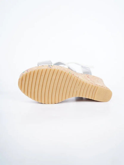 Women's Silver Chunky Platform Sandals 2026 Summer Cork Thick Sole Wedge Sandals Woman Plus Size 43 Pu Leather Casual Shoes