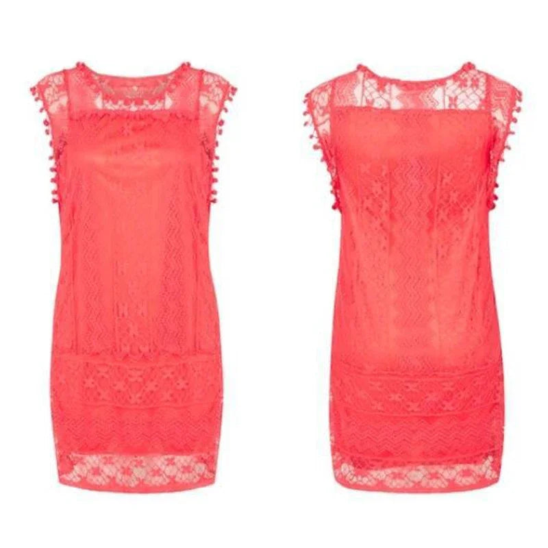 Summer White Women Dress 2024 Casual Sleeveless Beach Short Dress Female Sexy Tassel Mini Lace Dress Vestidos De Tricô Femenino