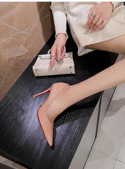 High Heels For Woman 2026 Trend New Leather Luxury Red Shiny Bottom Pointed Toe Stiletto Pumps 12cm Sexy Comfortable Party Shoes