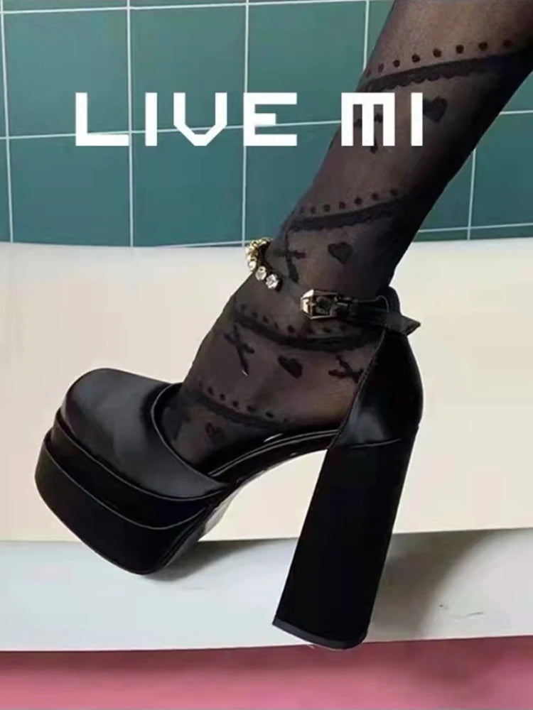 New Fashion Women Pumps Retro Mary Janes Chunky Heels Sandals Spring Platform Dress Party Wedding Basic Shoes Woman Big Size