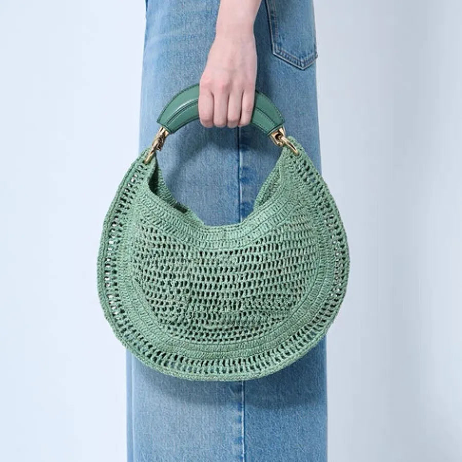 Cross border summer seaside vacation style retro wrist pure handmade colorful grass woven armpit bag hobo handbag