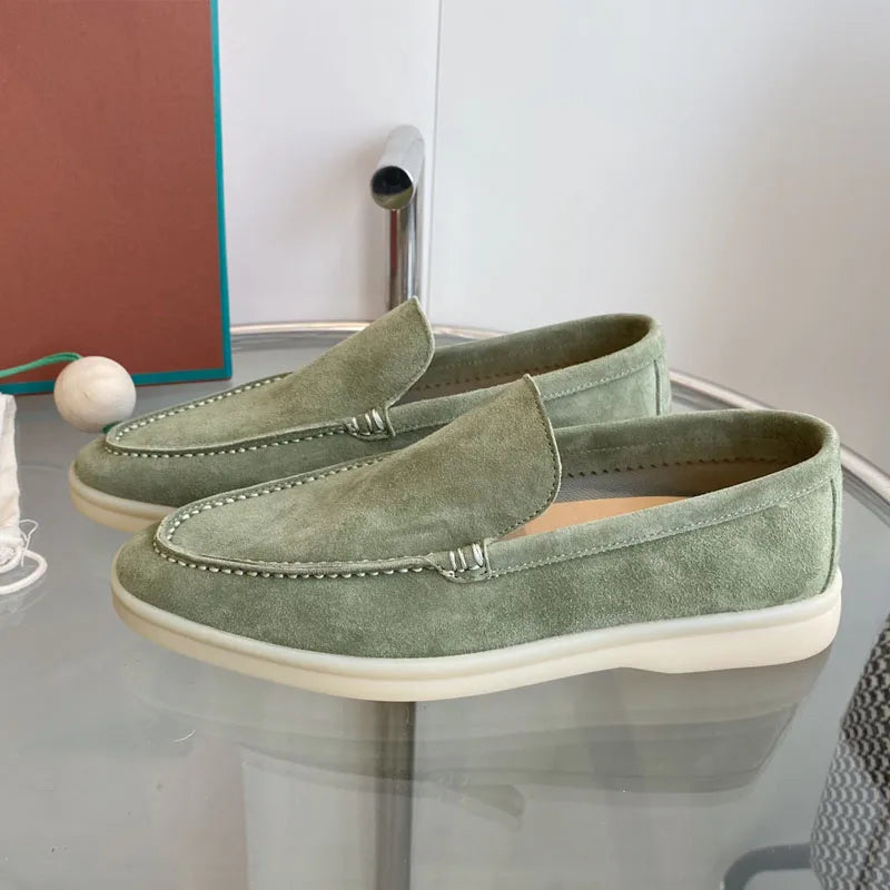 High Quality Men's walking driving shoes Unisex All genuine leather loafer Sheepskin suede Flat casual women's shoes large size