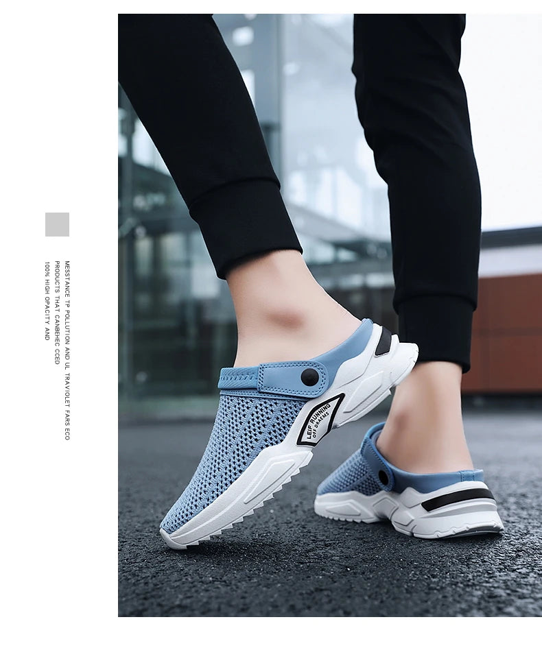 2025 Men Summer Sandal Mesh Mules Breathable Padded Beach Flip Flops Shoes Solid Flat Bath Slippers Outside Men Slippers Zapatos