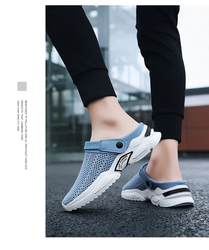2025 Men Summer Sandal Mesh Mules Breathable Padded Beach Flip Flops Shoes Solid Flat Bath Slippers Outside Men Slippers Zapatos