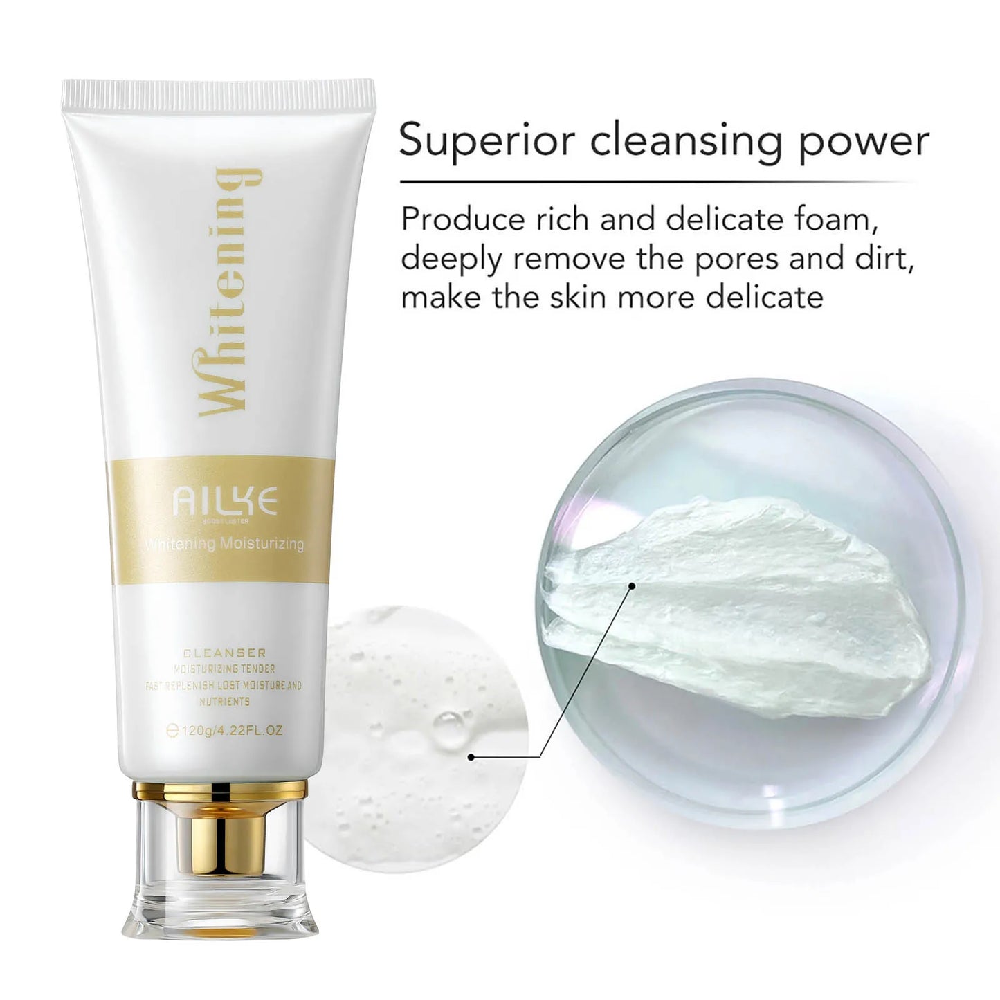 AILKE Whitening Anti-Aging Face Wash, Reduce Wrinkles, Pimples, Oily Skin, Deeply Cleanses & Removes Impurities Facial Cleanser