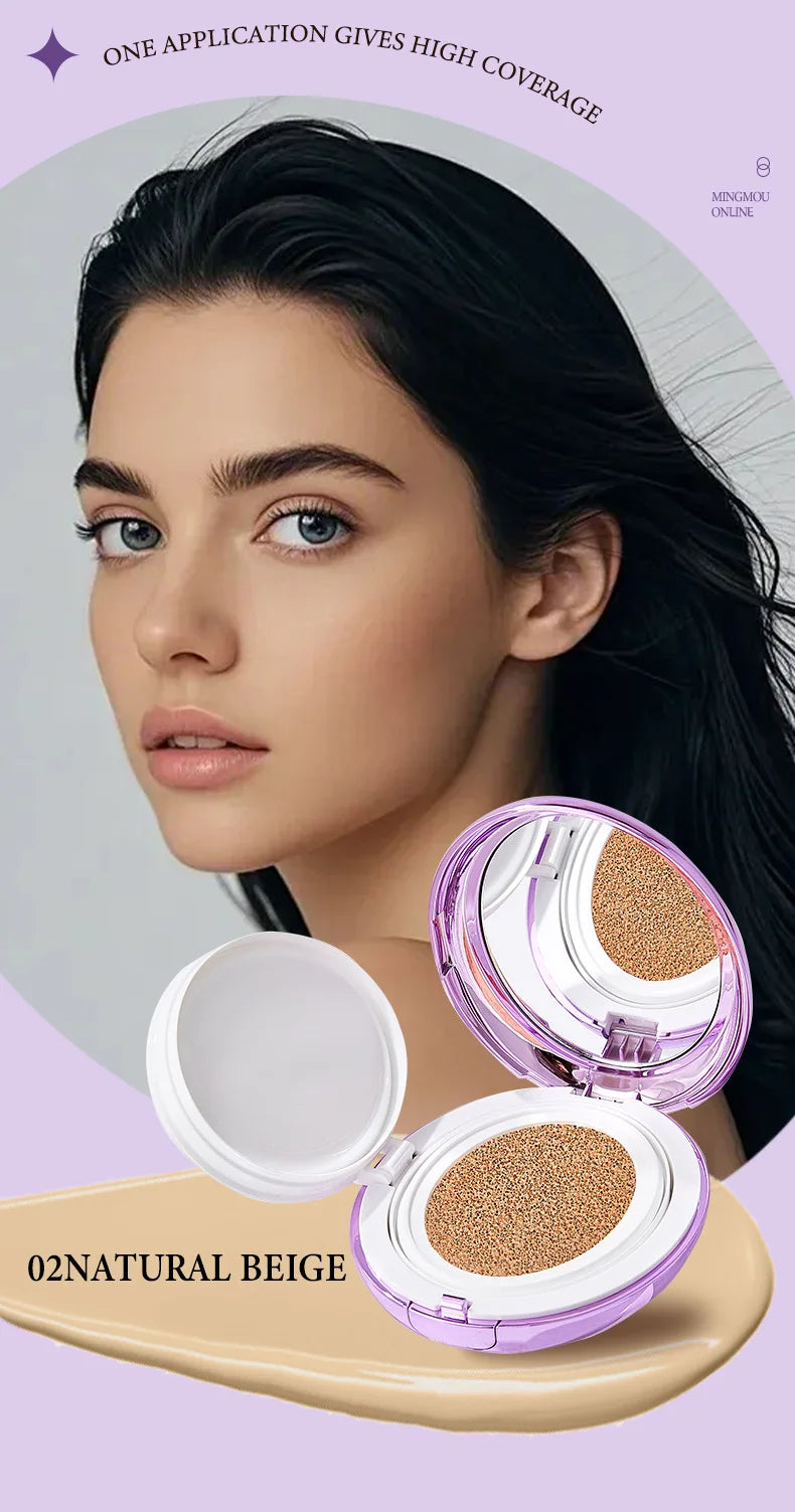 Korean Air Cushion Concealer Foundation, SPF Makeup Base with Soft-Focus Filter, Lightweight Non-Cakey, Long-Lasting Matte Cover