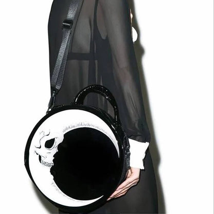 Girls Punk Dark Gothic Novel Shoulder Bag Skull Crossbody Bag, Moon Messenger Bag, Round Bag