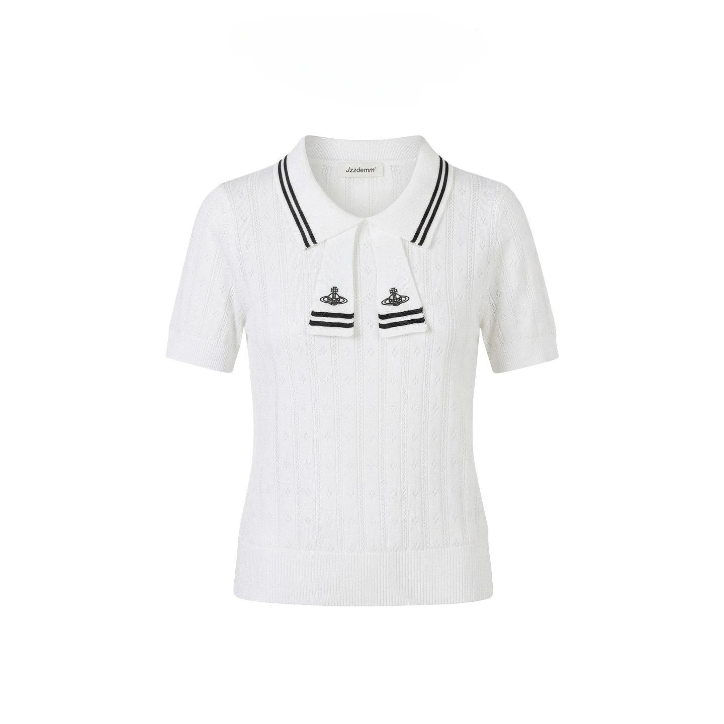 Summer College Style Knitted Collar Girls' T-shirt Simple, Breathable, Comfortable Short Sleeved Commuting Texture High-end Top