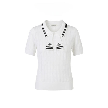 Summer College Style Knitted Collar Girls' T-shirt Simple, Breathable, Comfortable Short Sleeved Commuting Texture High-end Top