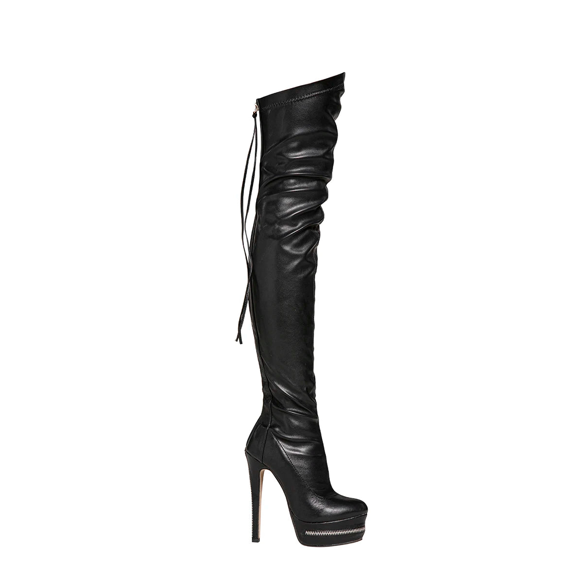 Sexy Women Elegant Pointed Toe Over The Knee High Boots Slim Stiletto Heels Platform Zipper Thigh High Party Evening Dress Shoes