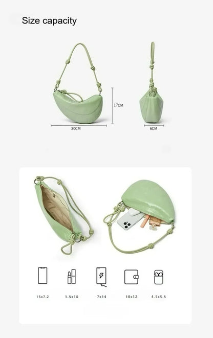 Fashionable Genuine Leather Saddle Bag, Top-grain Cowhide Dumpling Bag, High-end and Versatile Single-shoulder Crossbody Bag