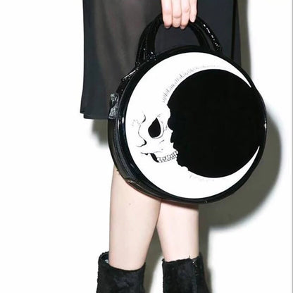 Girls Punk Dark Gothic Novel Shoulder Bag Skull Crossbody Bag, Moon Messenger Bag, Round Bag